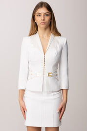 Elisabetta Franchi Giacca In Doppio Crêpe Stretch e Raso GI20261E2 AVORIO