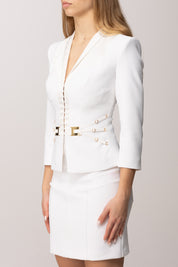 Elisabetta Franchi Giacca In Doppio Crêpe Stretch e Raso GI20261E2 AVORIO