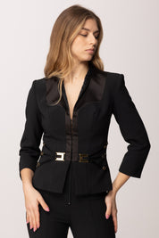Elisabetta Franchi Giacca In Doppio Crêpe Stretch e Raso GI20261E2 NERO