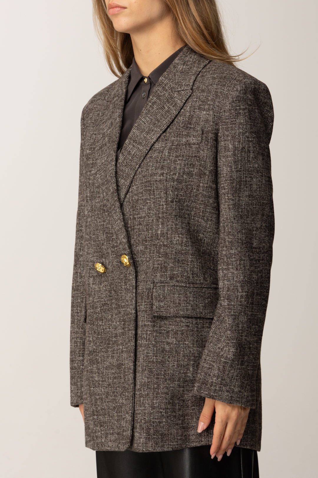 Pinko Giacca In Doppiopetto In Tweed NERO/MARRONE/BIANCO