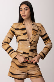 Elisabetta Franchi Giacca In Drill con Stampa Tigre GI23762E2 CAMMELLO