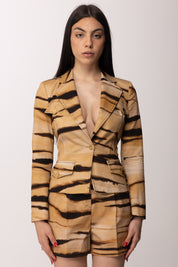 Elisabetta Franchi Giacca In Drill con Stampa Tigre GI23762E2 CAMMELLO
