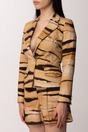 Elisabetta Franchi Giacca In Drill con Stampa Tigre GI23762E2 CAMMELLO