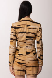 Elisabetta Franchi Giacca In Drill con Stampa Tigre GI23762E2 CAMMELLO