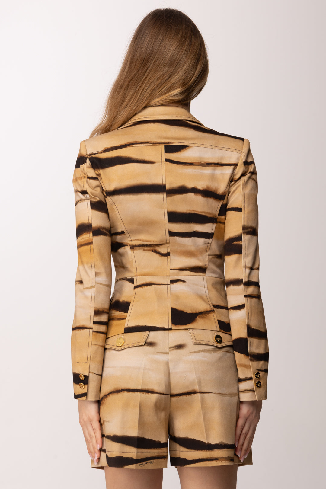 Elisabetta Franchi Giacca In Drill con Stampa Tigre GI23762E2 CAMMELLO
