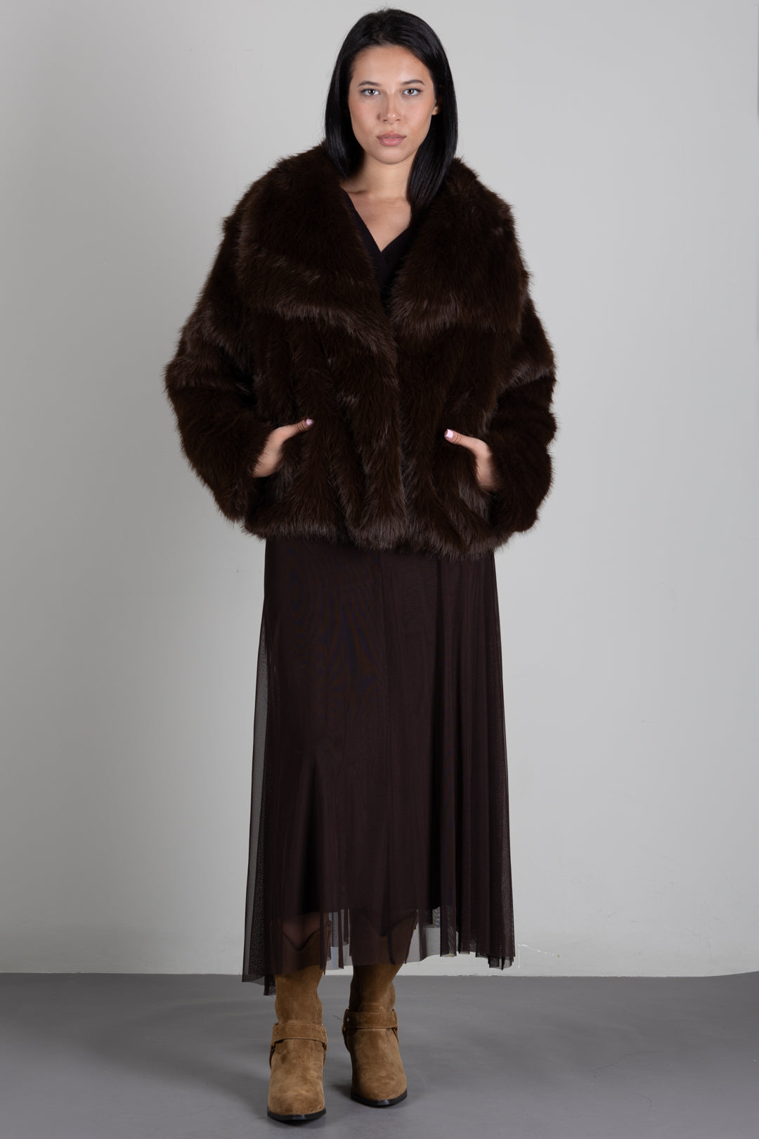 Vicolo Giacca In Ecopelliccia con Maxi Revers TAC0366 MORO