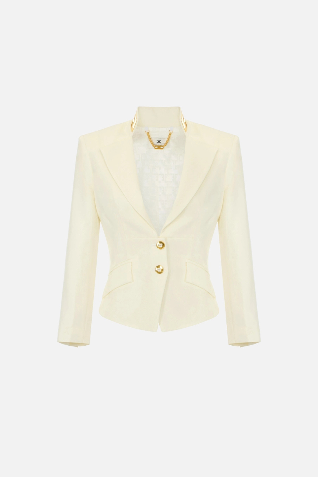 Elisabetta Franchi Giacca In Gabardina con Collo Gioiello GI24966E2 AVORIO