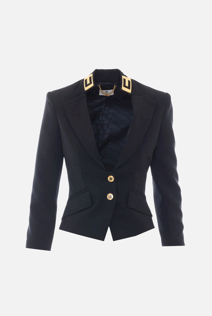 Elisabetta Franchi Giacca In Gabardina con Collo Gioiello GI24966E2 NERO