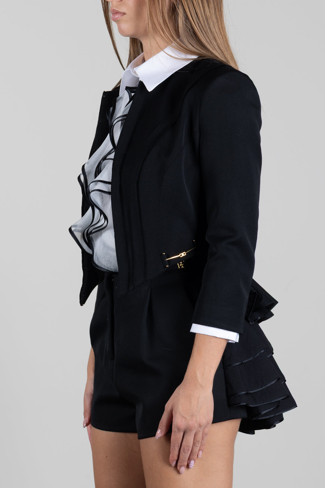 Elisabetta Franchi Giacca In Gabardina con Lacci Criss-cross GI29367E2 NERO