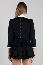 Elisabetta Franchi Giacca In Gabardina con Lacci Criss-cross GI29367E2 NERO