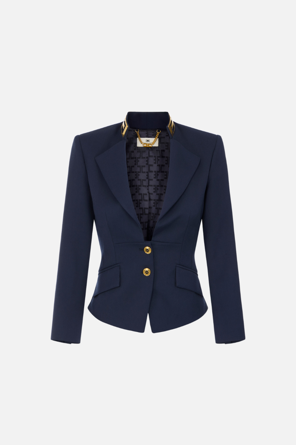 Elisabetta Franchi Giacca In Gabardina con Placca Dorata GI24966E2 NAVY