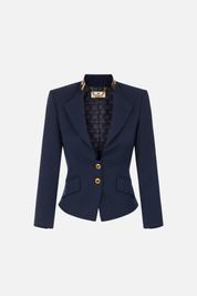 Elisabetta Franchi Giacca In Gabardina con Placca Dorata GI24966E2 NAVY