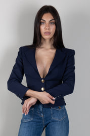 Elisabetta Franchi Giacca In Gabardina con Placca Dorata GI24966E2 NAVY