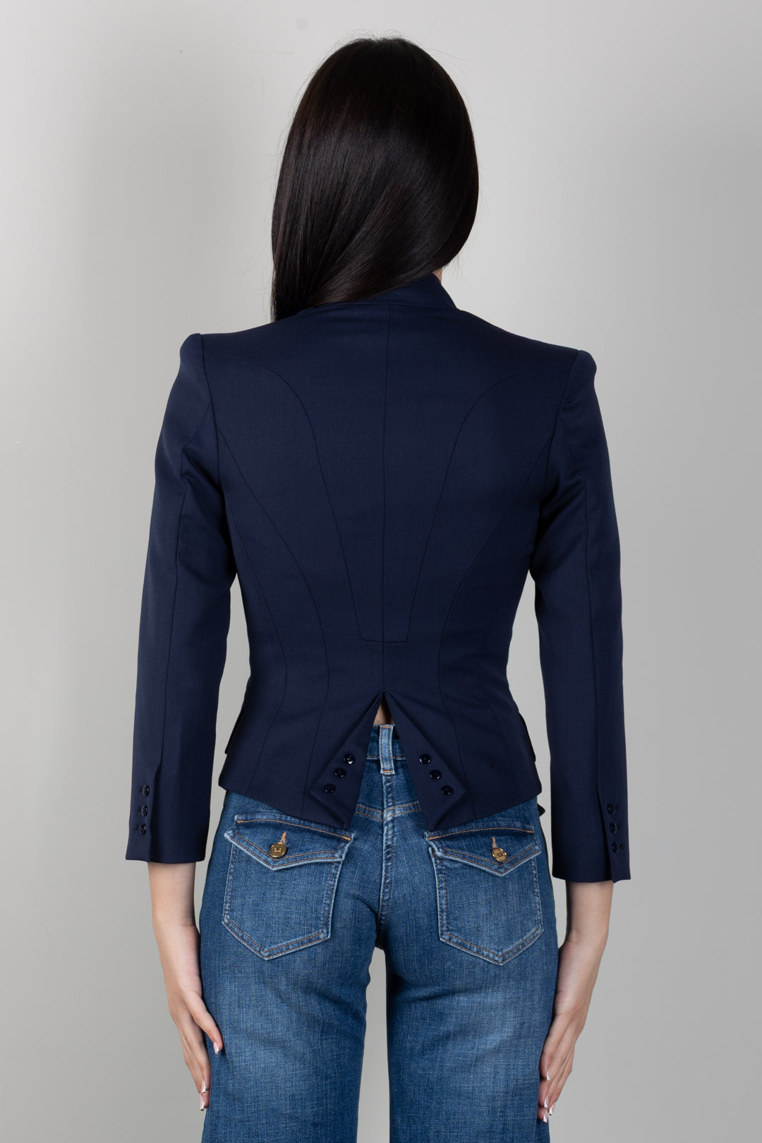 Elisabetta Franchi Giacca In Gabardina con Placca Dorata GI24966E2 NAVY