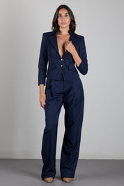 Elisabetta Franchi Giacca In Gabardina con Placca Dorata GI24966E2 NAVY