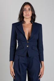 Elisabetta Franchi Giacca In Gabardina con Placca Dorata GI24966E2 NAVY