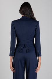 Elisabetta Franchi Giacca In Gabardina con Placca Dorata GI24966E2 NAVY