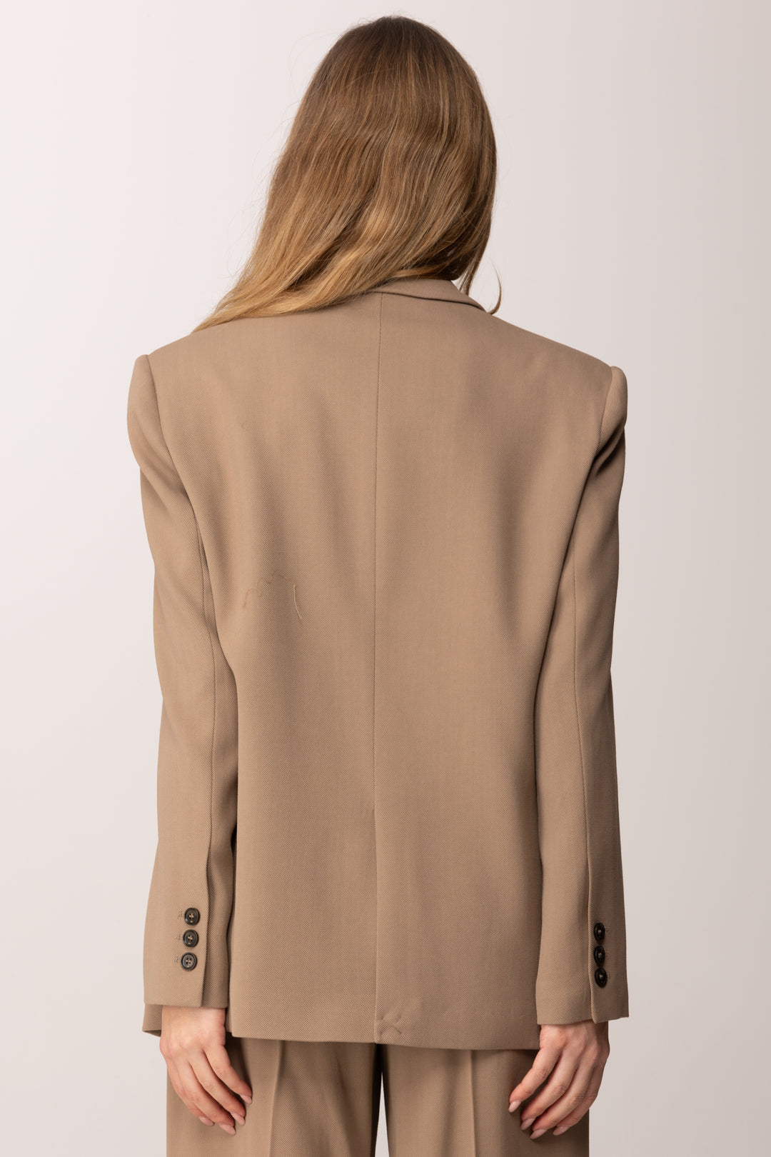 Elisabetta Franchi Giacca In Gabardina con Tasche con Ricamo Logo GI21961E2 ARGILLA