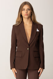 Elisabetta Franchi Giacca In Gabardina Di Cotone con Pochette GI17056E2 COFFEE