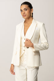 Elisabetta Franchi Giacca In Gabardina Di Cotone con Pochette GI17056E2 MILK