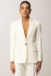 Elisabetta Franchi Giacca In Gabardina Di Cotone con Pochette GI17056E2 MILK