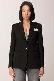 Elisabetta Franchi Giacca In Gabardina Di Cotone con Pochette GI17056E2 NERO