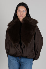 Twin-set Giacca In Gabardine con Collo In Faux Fur 262TP2181 DARKNESS BROWN