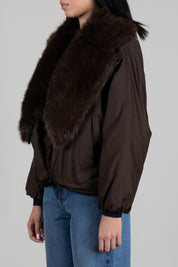 Twin-set Giacca In Gabardine con Collo In Faux Fur 262TP2181 DARKNESS BROWN