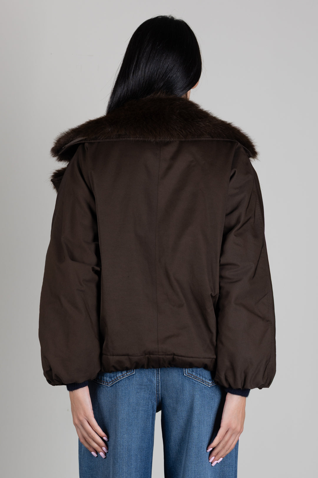 Twin-set Giacca In Gabardine con Collo In Faux Fur 262TP2181 DARKNESS BROWN