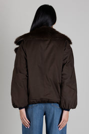 Twin-set Giacca In Gabardine con Collo In Faux Fur 262TP2181 DARKNESS BROWN