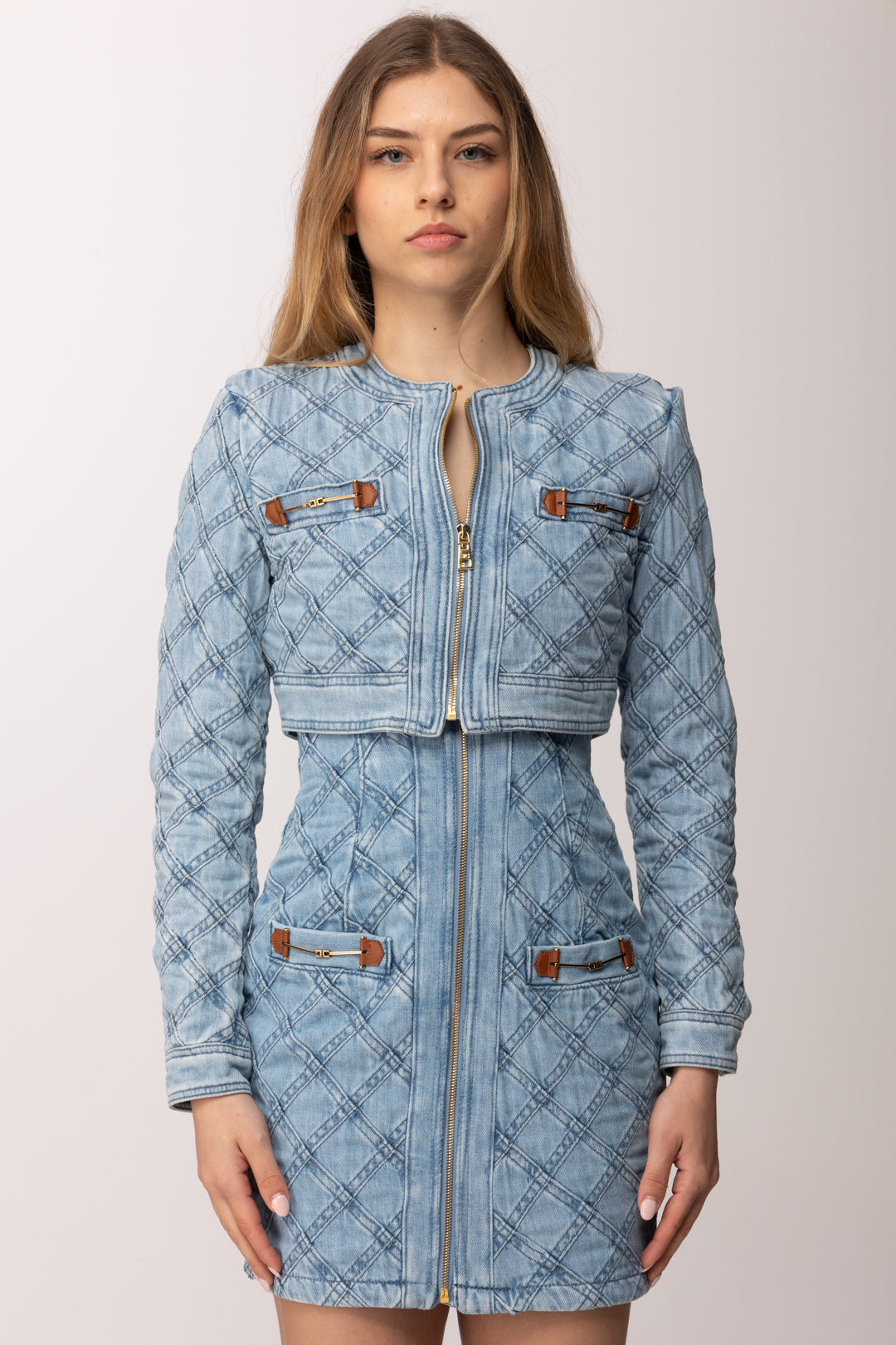Elisabetta Franchi Giacca In Jeans con Losanghe BJ42N62E2 BLUE VINTAGE