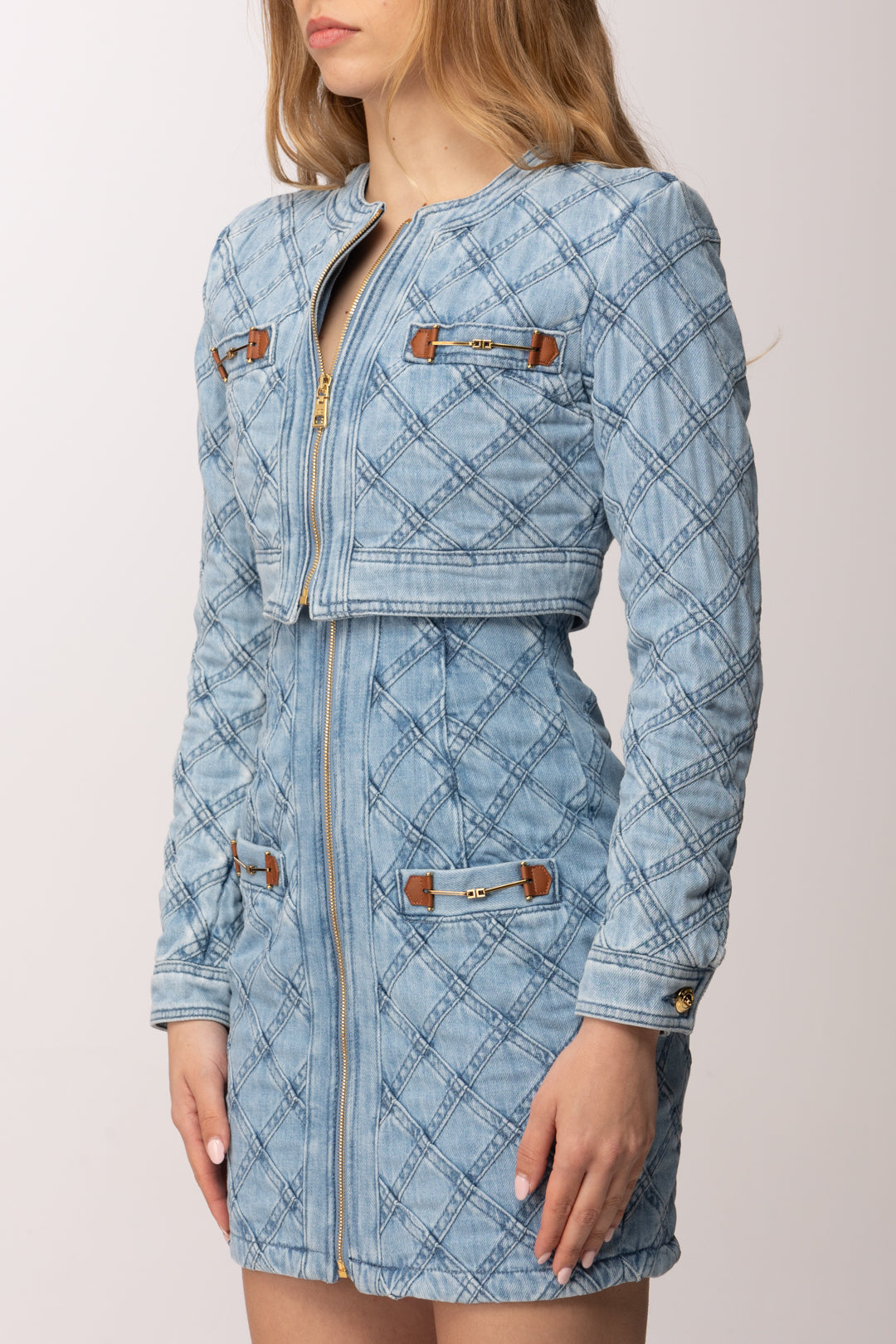 Elisabetta Franchi Giacca In Jeans con Losanghe BJ42N62E2 BLUE VINTAGE