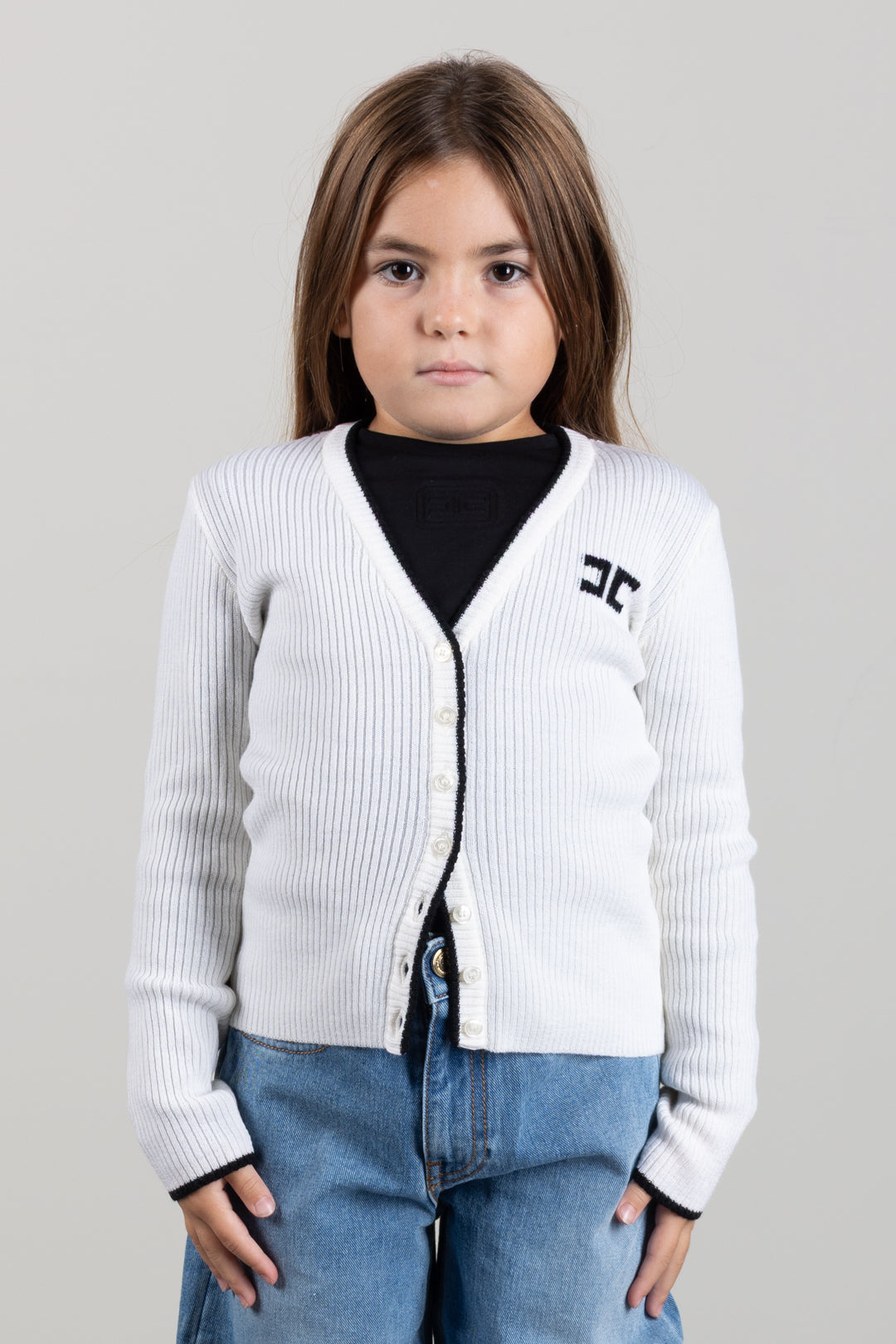 Elisabetta Franchi Bambina Giacca In Maglia a Coste con Logo a Contrasto EFMA211CFL012.0077