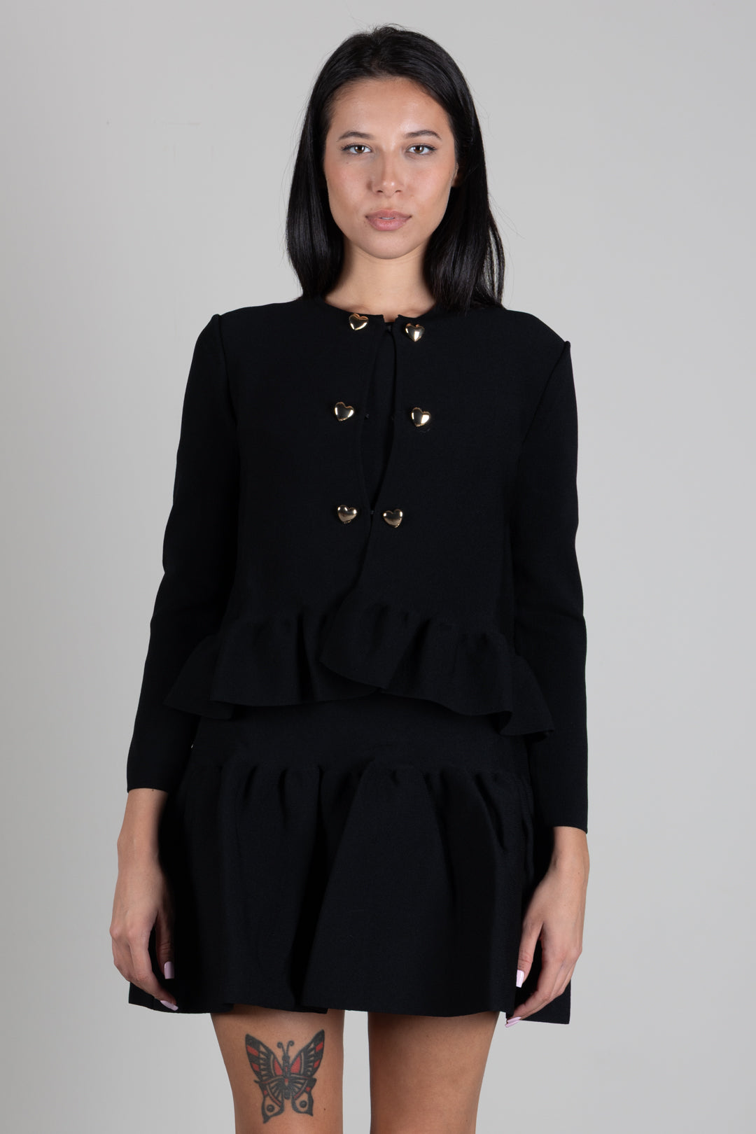 Twin-set Giacca In Maglia con Balza e Bottoni a Cuore 262TP3140 NERO