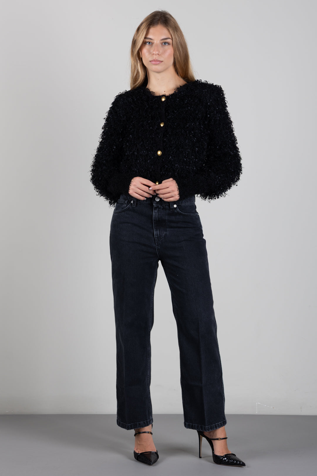 Twin-set Giacca In Maglia Effetto Pelliccia con Bottoni In Metallo 262TP3130 NERO