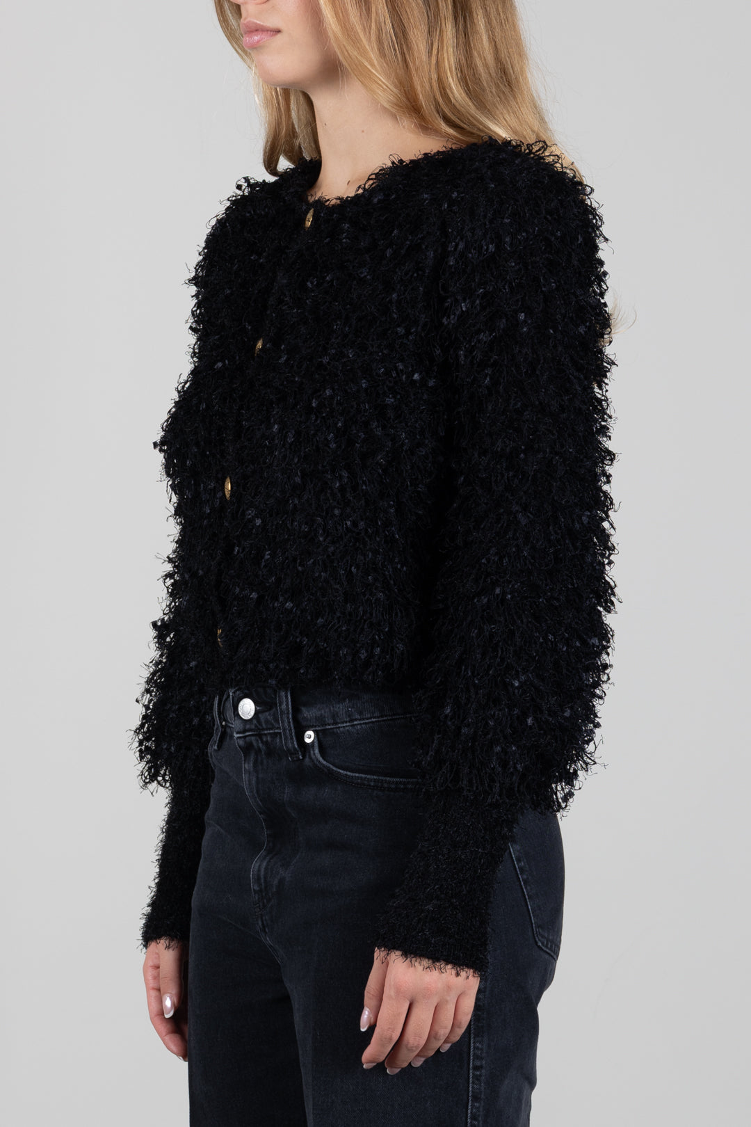 Twin-set Giacca In Maglia Effetto Pelliccia con Bottoni In Metallo 262TP3130 NERO