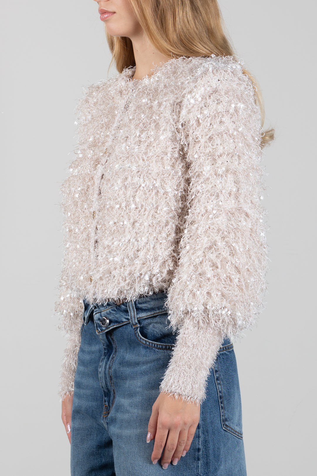 Twin-set Giacca In Maglia Effetto Pelliccia con Bottoni In Metallo 262TP3130 PARCHMENT SCURO