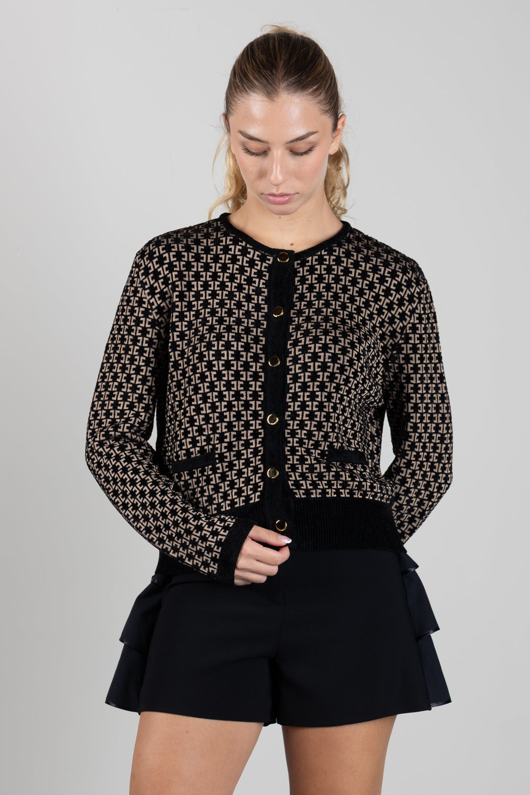 Elisabetta Franchi Bambina Giacca In Maglia Jacquard con Logo EFMA201CFL149.D657