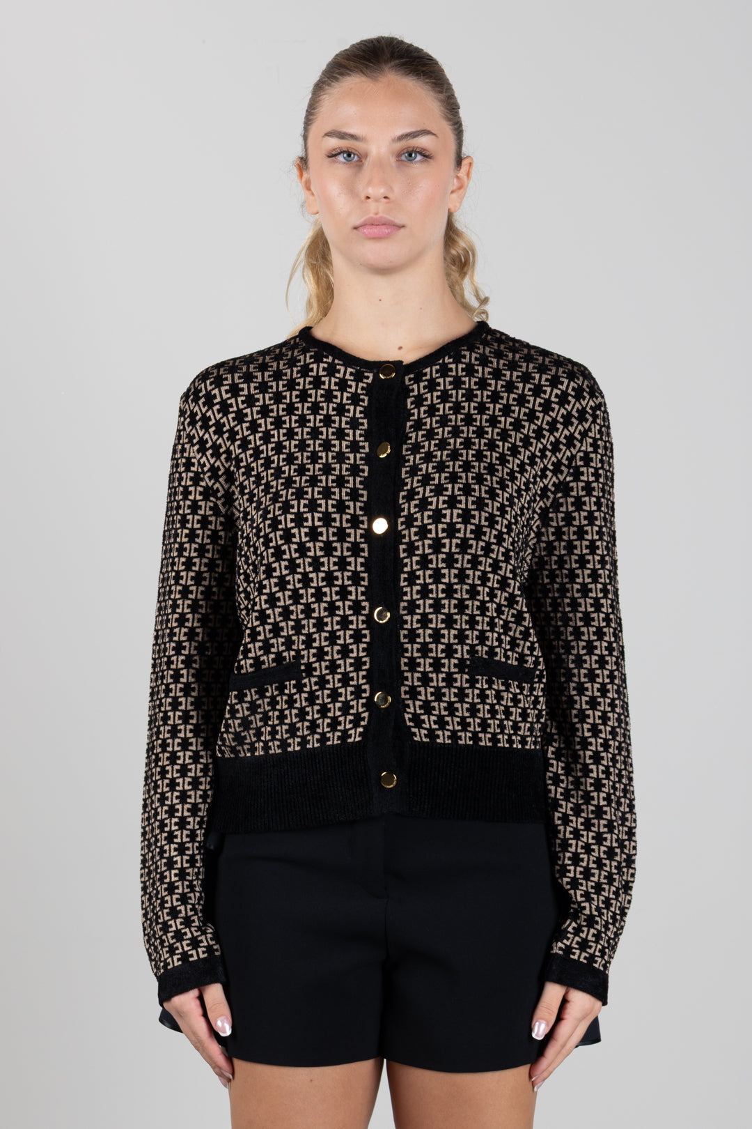 Elisabetta Franchi Bambina Giacca In Maglia Jacquard con Logo EFMA201CFL149.D657