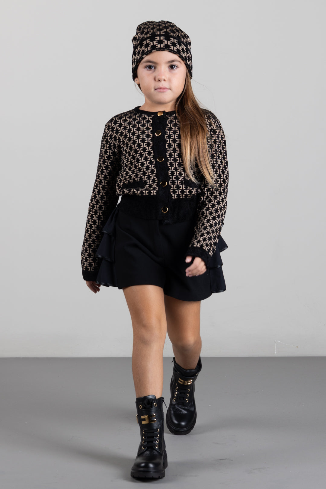 Elisabetta Franchi Bambina Giacca In Maglia Jacquard con Logo EFMA201CFL149.D657