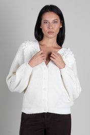 Twin-set Giacca In Misto Lana con Fiori Crochet 262TT3192 MADREPERLA