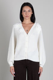 Twin-set Giacca In Misto Lana con Fiori Crochet 262TT3192 MADREPERLA