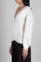 Twin-set Giacca In Misto Lana con Fiori Crochet 262TT3192 MADREPERLA