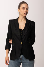 Elisabetta Franchi Giacca In Misto Lino con Manica a Tre Quarti GI23662E2 NERO