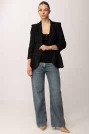 Elisabetta Franchi Giacca In Misto Lino con Manica a Tre Quarti GI23662E2 NERO