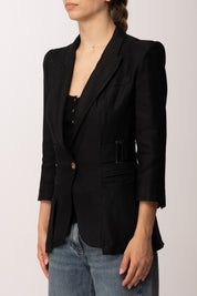 Elisabetta Franchi Giacca In Misto Lino con Manica a Tre Quarti GI23662E2 NERO