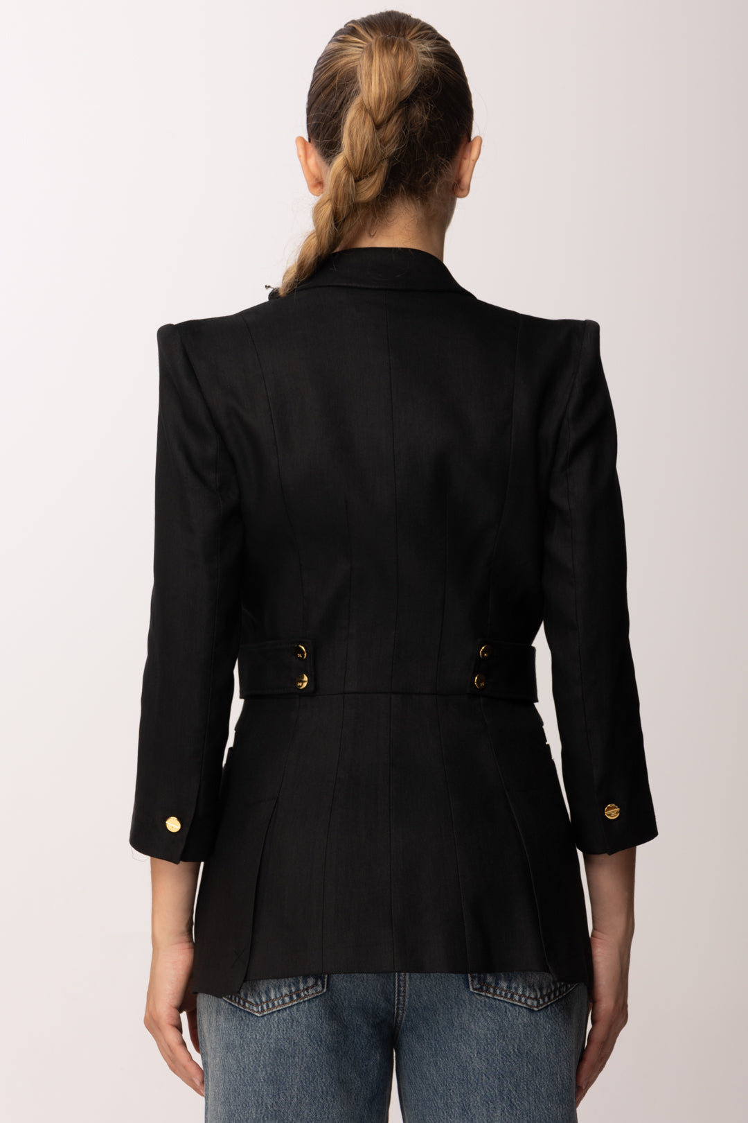 Elisabetta Franchi Giacca In Misto Lino con Manica a Tre Quarti GI23662E2 NERO