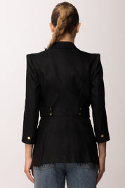 Elisabetta Franchi Giacca In Misto Lino con Manica a Tre Quarti GI23662E2 NERO