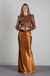 Elisabetta Franchi Giacca In Pelle Aderente con Spalle Strutturate GD06G66E2 SIGARO