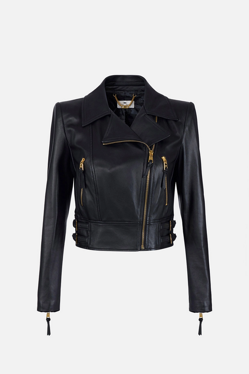 Elisabetta Franchi Giacca In Pelle con Cc Sul Retro GD57Z61E2 NERO